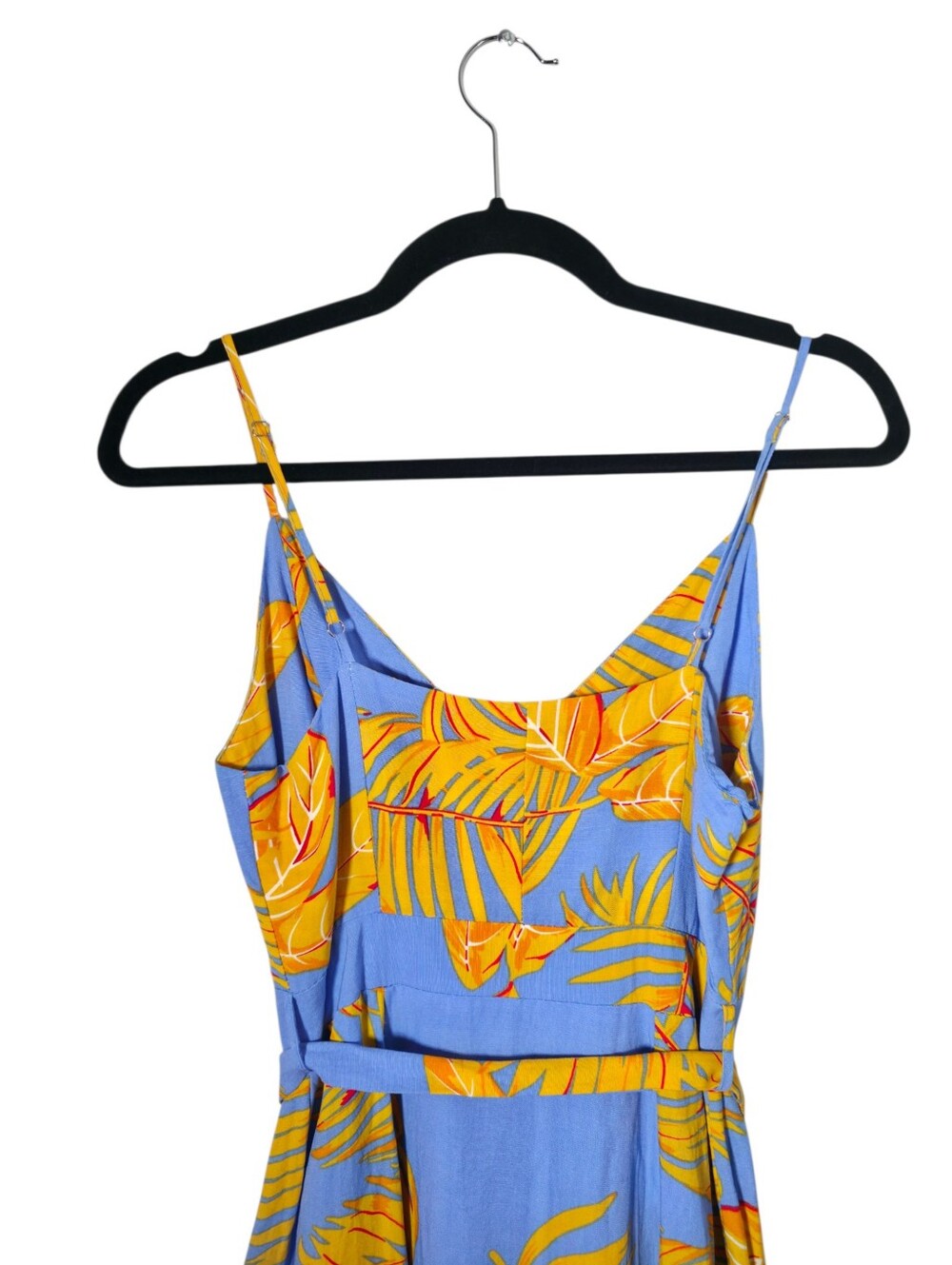 The Editor’s Market Delina Midi Dress Sky Blue Yellow Tropical Palm Print Tie - Picture 5 of 7